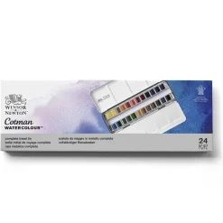 Winsor & Newton Cotman Sketch Box, akvarellfärg , 24 halvkoppar i metalletui | Akvarell- & Vattenfärger