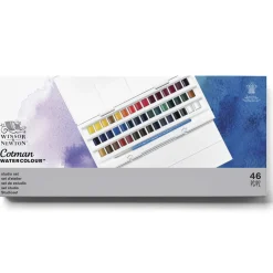 Winsor & Newton Cotman Studio set, akvarellfärg i 45 halvkoppar, etui & pensel | Akvarell- & Vattenfärger