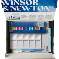 Winsor & Newton Cotman Watercolour 10×5 ml färg, penslar, palett & akvarellblock