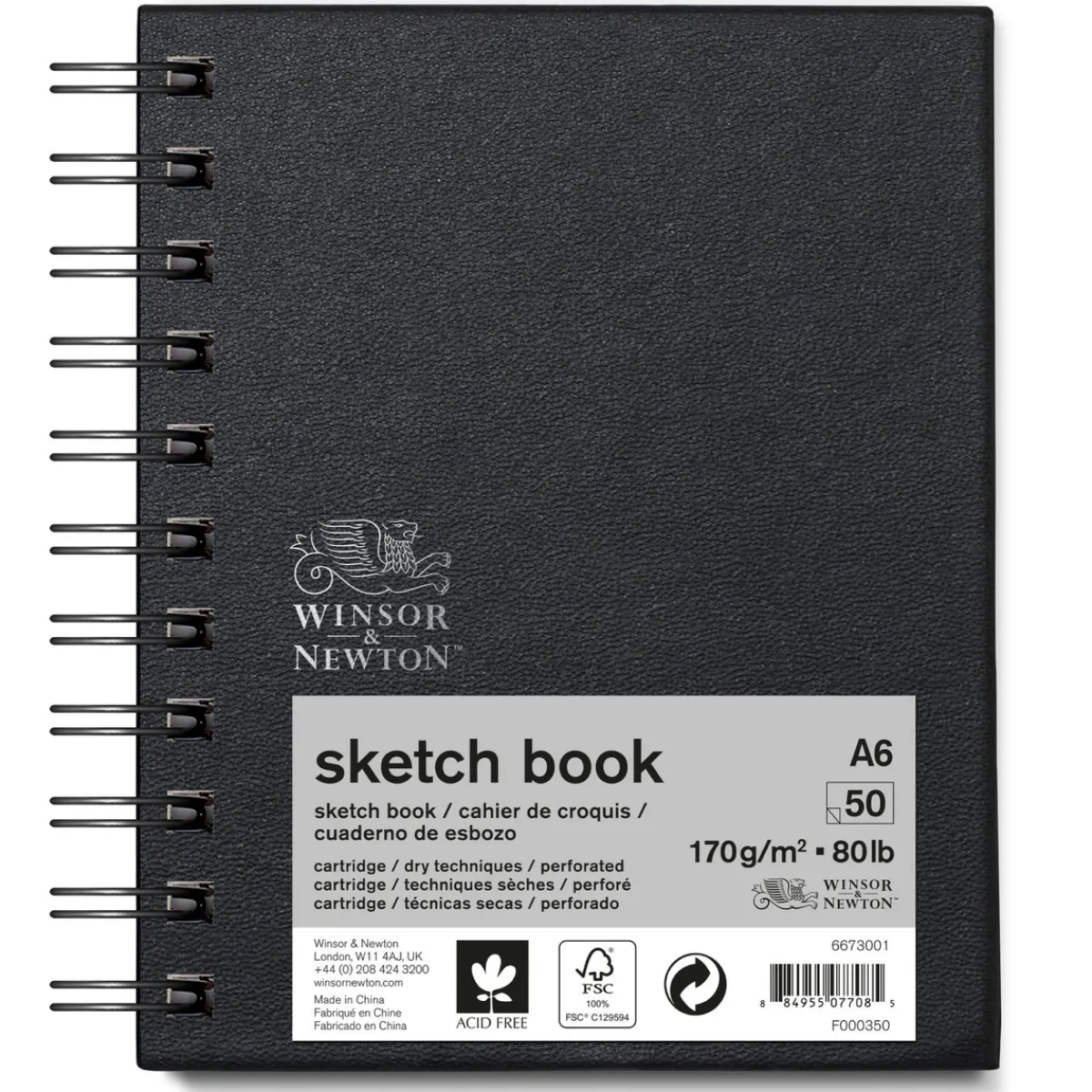 Winsor & Newton Sketch spiralbunden skissbok A6 (105×148 mm), 50 ark, 170 g/m² | Skissböcker